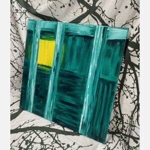 "Urban Solitude" Original Moody Abstract Painting (Teal Emerald & Gold)